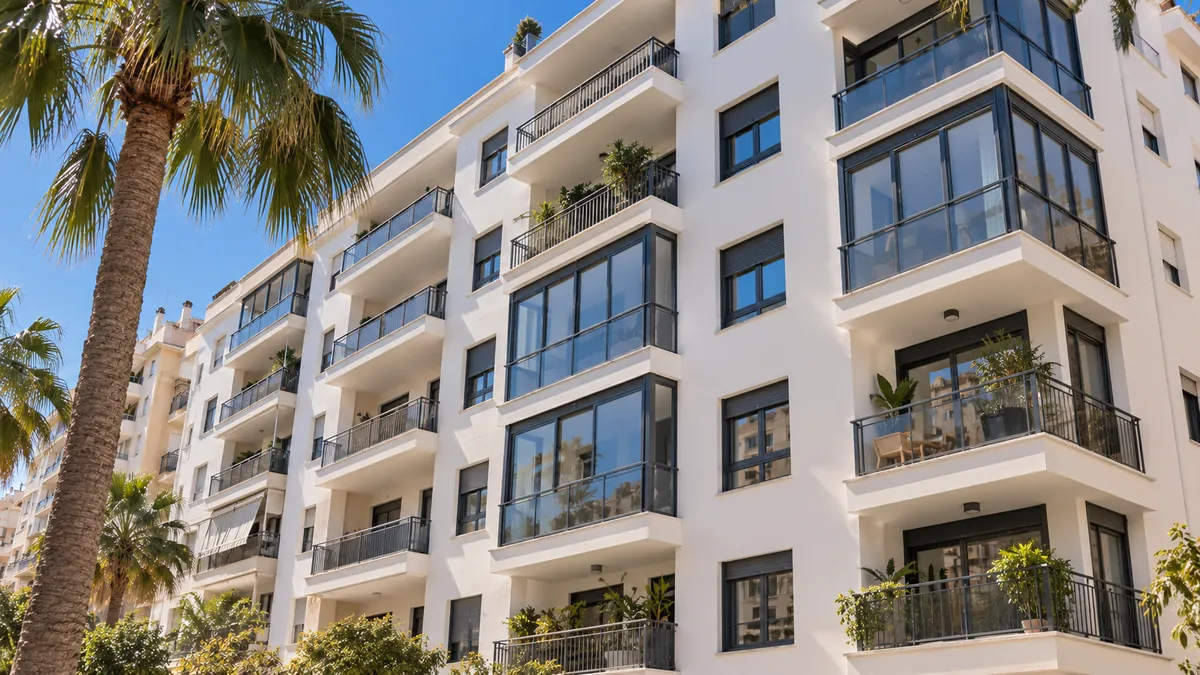 Edificio residencial de Málaga renovado con ventanas de PVC antracita en todas las viviendas